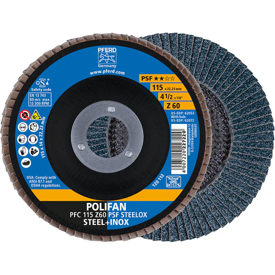 PFERD POLIFAN Flap Disc PSF STEELOX 115mm Grit 60