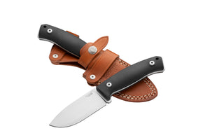 M2M GBK Fixed Blade M390 satin blade, G10 handle, leather sheath