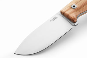 M2M UL Fixed Blade M390 satin blade, Olive wood handle, leather sheath