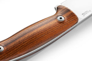 M2M ST Fixed Blade M390 satin blade, Santos wood handle, leather sheath