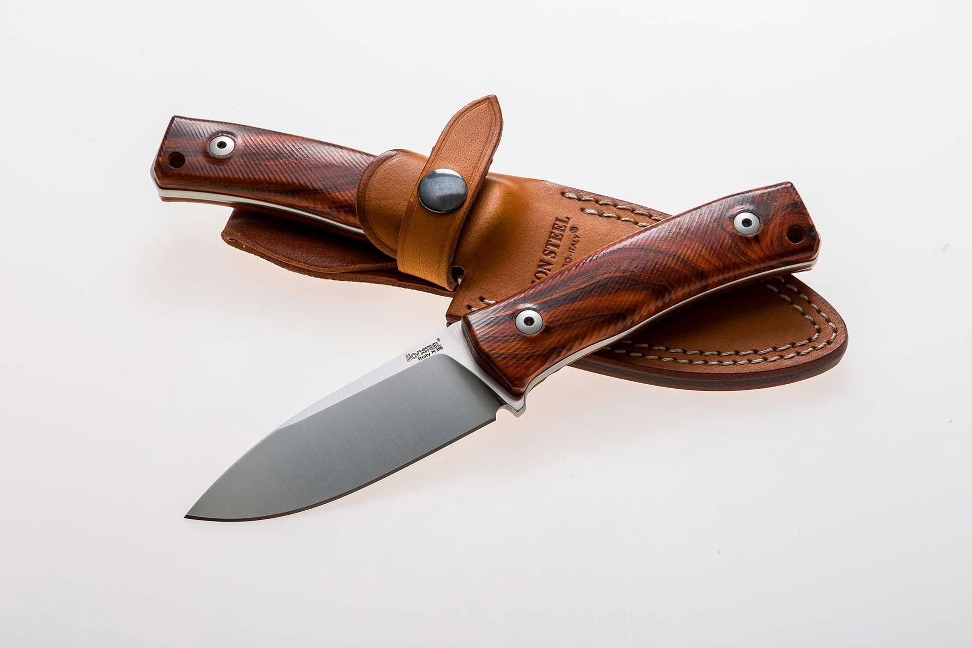 M4 ST- Fixed Blade M390 satin Santos wood handle, leather sheath
