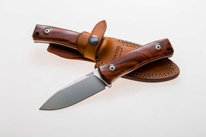 M4 ST- Fixed Blade M390 satin Santos wood handle, leather sheath