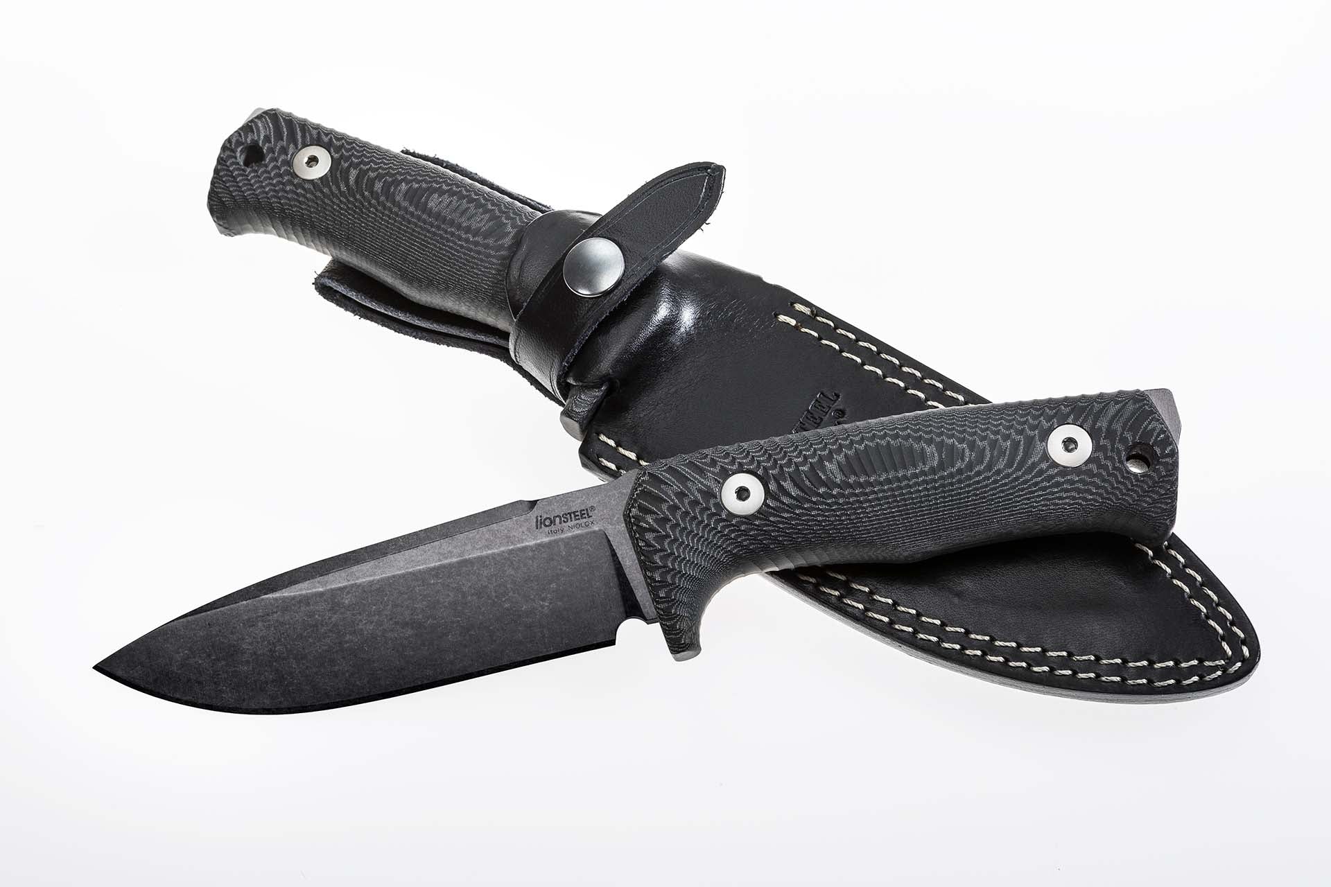 T5B MI SOLID fixed blade Micarta handle with leather sheath Niolox BLACK