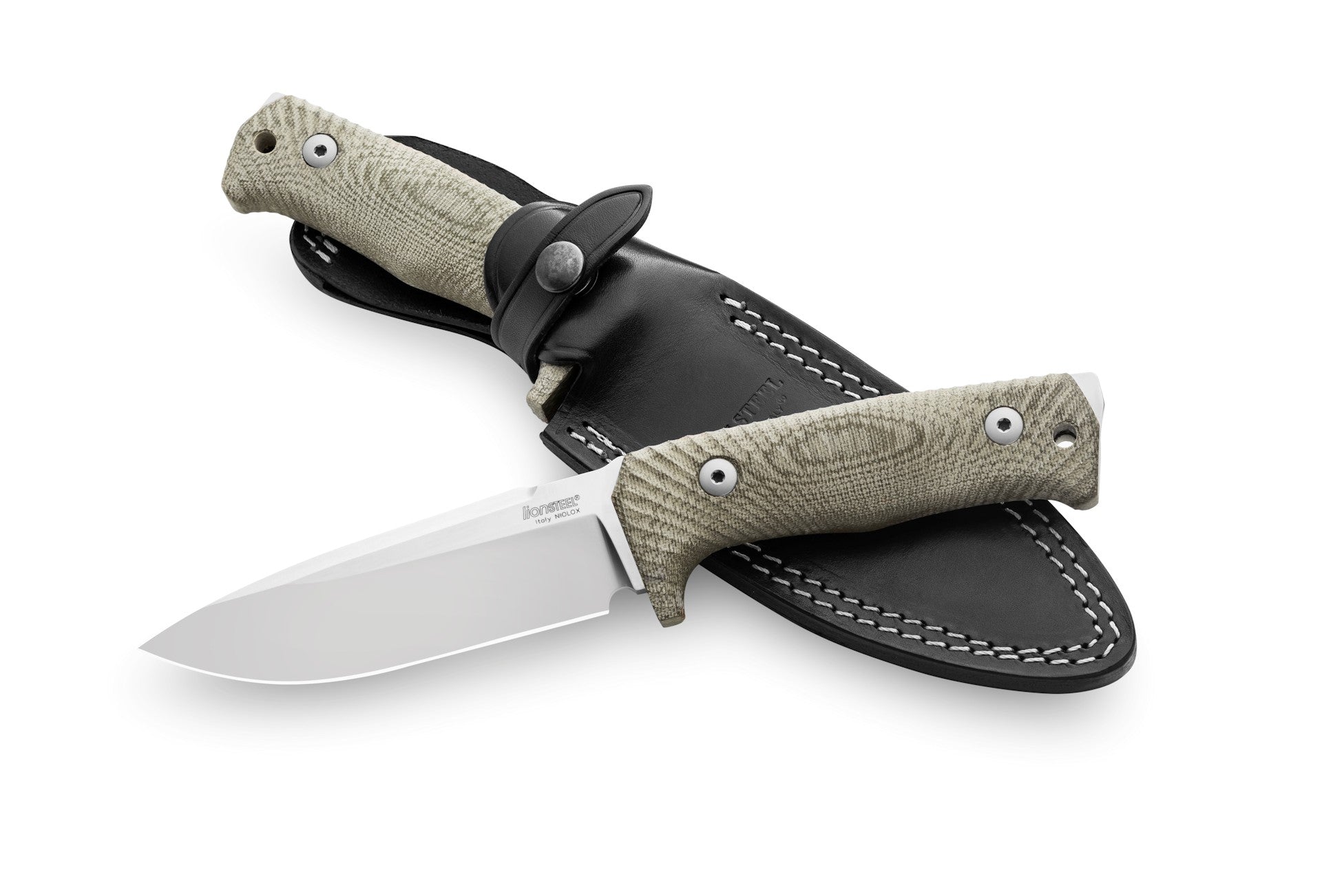 T5 CVG SOLID fixed blade Green Canvas handle with leather sheath Niolox SATIN